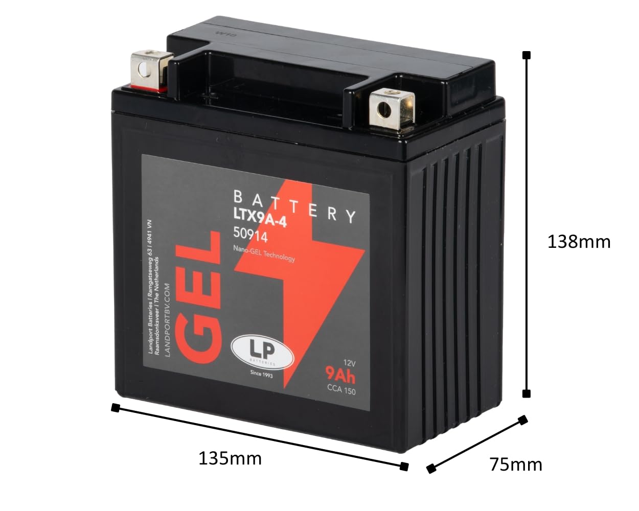 Batterie gel pour scooter et moto GB9B (YB9-B Gel) DIN50914 | LTX9A-4, YB9-B, 150 A CCA; compatible avec Aprilia RS 125 Extrema, compatible avec Ducati Monster, compatible avec Honda CB