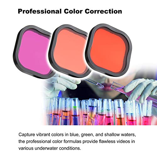 Image of GEPULY 3 Pack Dive Filters for GoPro Hero 8 9 10 11 12 13 Official Waterproof Case (Red, Light Red, Magenta Filters) - Color Correction in Deep Diving /Scuba Snorkeling /Underwater Photography