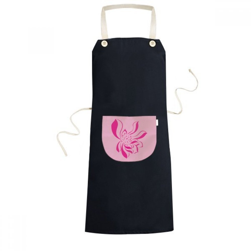 Tablier fleur de lotus rose de cuisine noir 70x67cm avec grande poche pour homme et femme