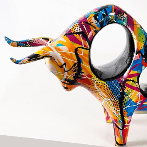 Image of The Artment your artistic apartment Bullseye Resin Abstract Bull Sculpture, Hand-Painted Colorful Cutout Decor, Modern Art Showpiece for Living Room, Bedroom & Office, 8.2 Inch Statement Figurine
