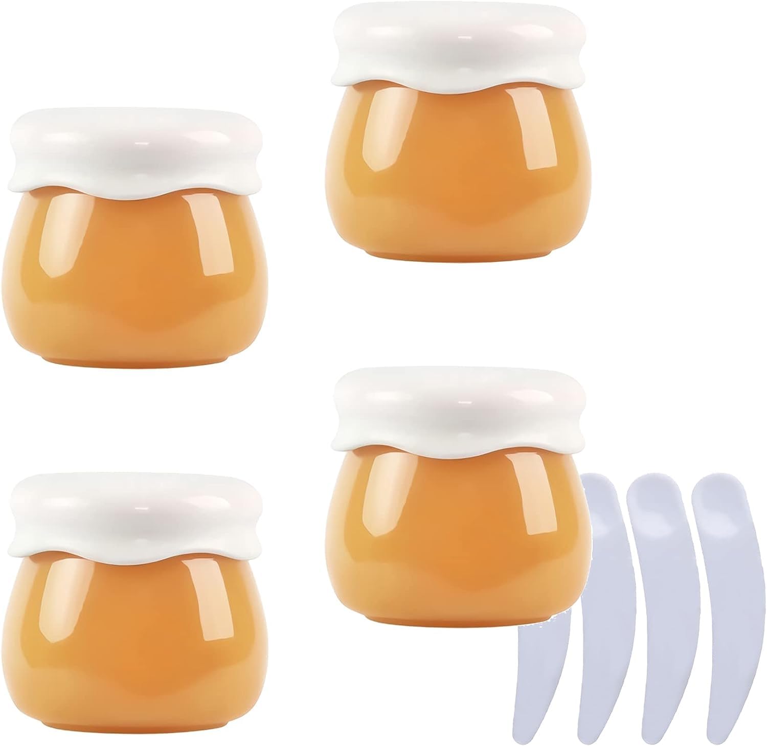 KRXSOBNV Cosmetic Jars, Pack of 4, Empty Pink 10ml CreamTravel Bottle + X Spatula(Yellow)