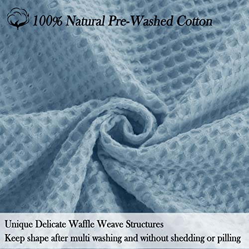 Image of PHF 100% Cotton Waffle Blanket Lightweight Breathable, King Size Dusty Blue | Pre-washed Soft Cozy Summer Throw for Hot Sleepers, Textured Decorative Layer for Bed Couch Sofa Guest Room, Giftable