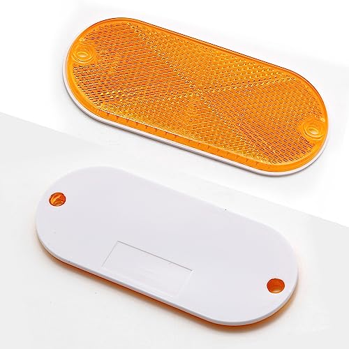 Image of 10 Pack Front Reflector Oval Reflectors 4.45 inch x 1.96 inch Mailbox Reflectors for Trailer Driveway Fence Gateposts Cars Boats Security Post Reflectors with Center Mounting Holes (Yellow)