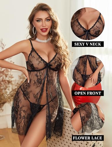 Avidlove Babydoll Lingerie for Women Honeymoon V Neck Chemise Sexy Exotic Open Front Negligee2