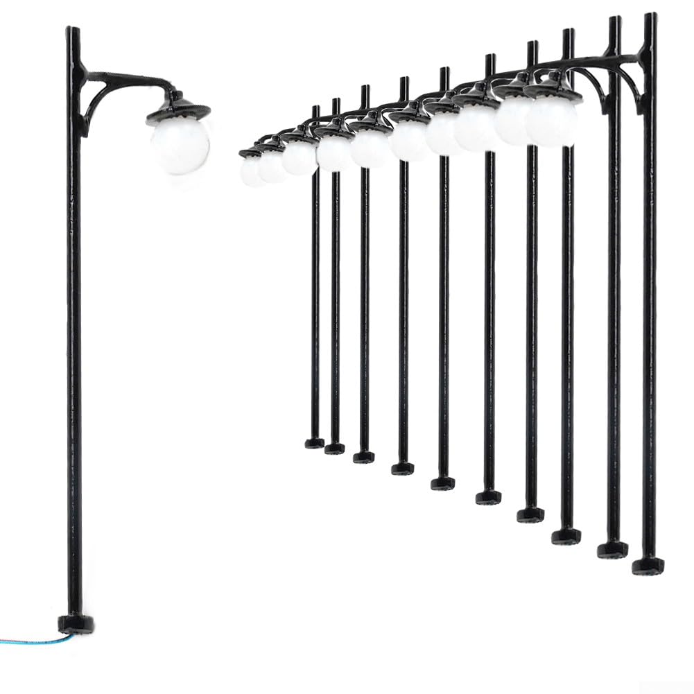 10Pcs Model LED Street Lamps 2.56Inch HO Scale Railway Decor Lights With Adjustable Base For Railway & Building Layout