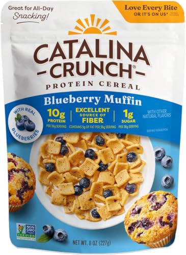 Image of Catalina Crunch Protein Cereal - Breakfast Cereal with 10g of Protein,No Added Sugar - Gluten Free - Blueberry Muffin - 8 oz. Bag,(Pack of 6)