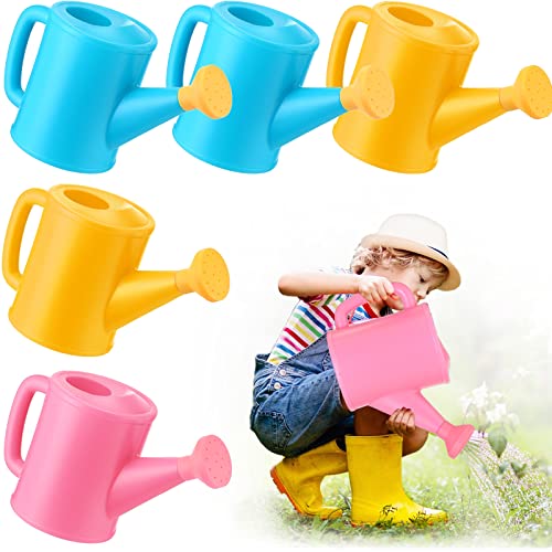 Meooeck 6 Pieces Watering Can with Handles for Kids Beach Garden Plastic Watering Can Toddler Watering Can for Boys Girls Gardening Play Time Practical Use, Yellow, Pink, Blue