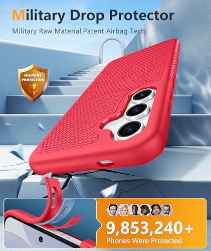 Image of FNTCASE for Samsung Galaxy S24 Case: Dual Layer Heavy Duty Cell Phone Protective Cover Shockproof Rugged with Non-Slip Textured - Military Drop Protection Bumper Tough - 2024, 6.2inch Red