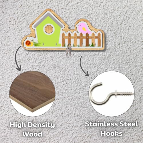 Image of Wooden Birdhouse Design Wall Mount Key Hanger for Home Office Decorative Wall Mounted Stylish Key Hanger for Home Decor (V-House Keyholder Green)