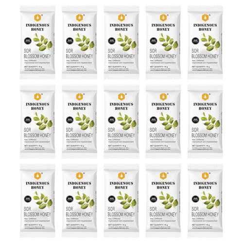 Image of INDIGENOUS HONEY Raw Sidr Honey Pure Organic Natural Unprocessed Added Sugar Free NMR Tested Unpasteurized Unheated 15 Hygienic Sachets 15g Each Total 225g