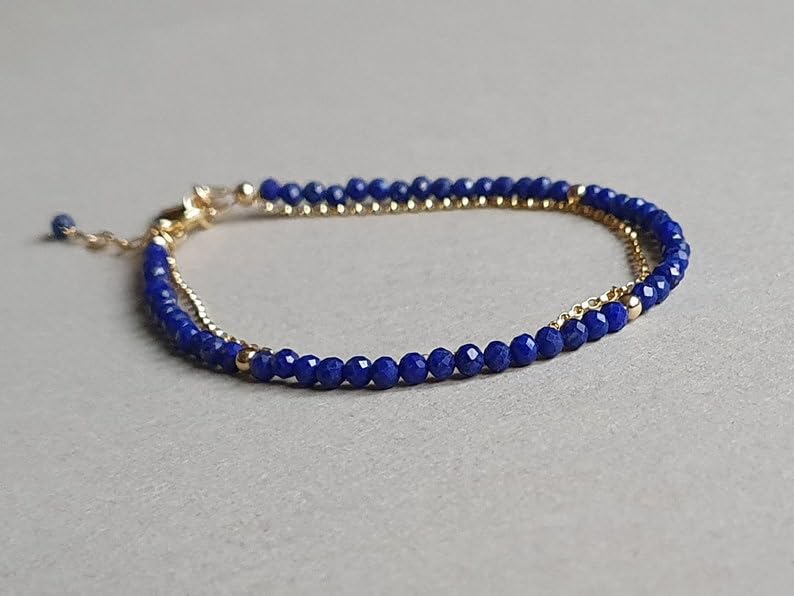 Bracelet Lapis-lazuli minimaliste à porter en accumulation - 2