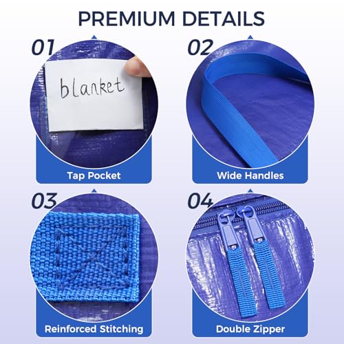 Image of BAGAIL Heavy Duty Moving Bags with Strong Handle, Extra Large Moving Boxes, Storage Tote for Clothes, College Moving Supplies(Blue, 8 Pack)