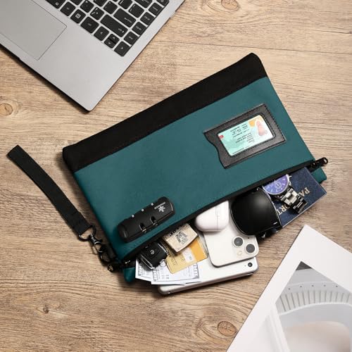 Image of KOSMCCO Money Bag with Lock, 11.8 x 7.9 Inches Durable Canvas Cash Bag Bank Bag for Cash