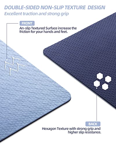 Coolmoon 1/4 Inch Extra Thick Yoga Mat Double-Sided Non Slip,Yoga Mat For Women And Men,Fitness Mats With Carrying Strap,Eco Friendly Tpe Yoga Mat, Pilates And Exercises Mat (Gray) #TOP1