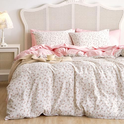 Image of Wake In Cloud - Queen Size Comforter Set, 3-Piece, Floral Shabby Chic Coquette Cottagecore Flower Light Pink Blush, Soft Lightweight Bedding for Women Girls