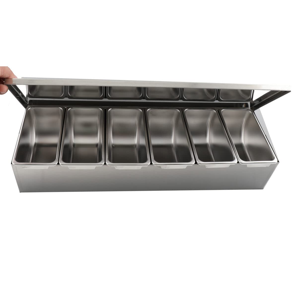 Scatola di Condimento Box Addensata in Acciaio Inox Portacondimenti Set di 6 Condimento Box Spezia Jar Cucina Sei Scatola Set Estraibili con Coperchio e 6 Cucchiai