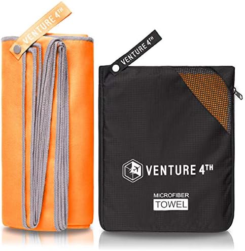 VENTURE 4TH Chamois Travel Towel - Small Sports Towel: Portable Pack Towels for Sea, Summit, Camping, Backpacking, Swimming - Quickdry and Absorbant (Orange-Gray Large)