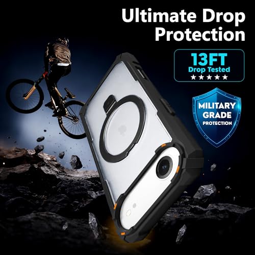 Image of AIBEX Transparent Back Cover Compatible for iPhone 17 Air| Mag-Saf Magnetic Ring Kickstand | Shockproof Dual Layer Military Grade Drop Protection Armor Case| Wireless Charging Support - Black