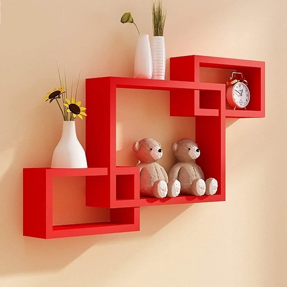 Royal Store Wooden Interlock Wall Mount Wall Shelf for Living Room | Wall Rack for Hallway Book Shelf for Living Room Home Decoration Shelf | Floating Wall Shelves for Kitchen (Red) (B0BH3XH754) Amazon Price History, Amazon Price Tracker