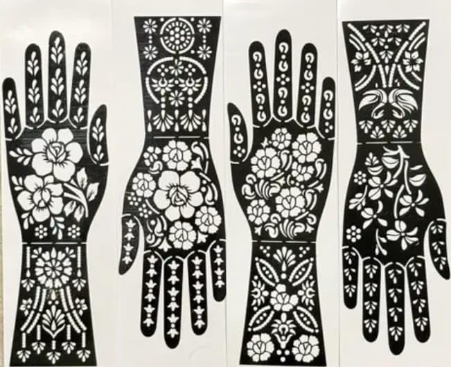 Image of Mehndi Tattoo Stencils for Hands | Reusable Henna Stencil Stickers for Women & Girls | Easy-Use Arabic & Floral Mehndi Design Templates | Temporary Tattoo Stencils for Festivals, Bridal, Karwa Chauth & Eid (20)