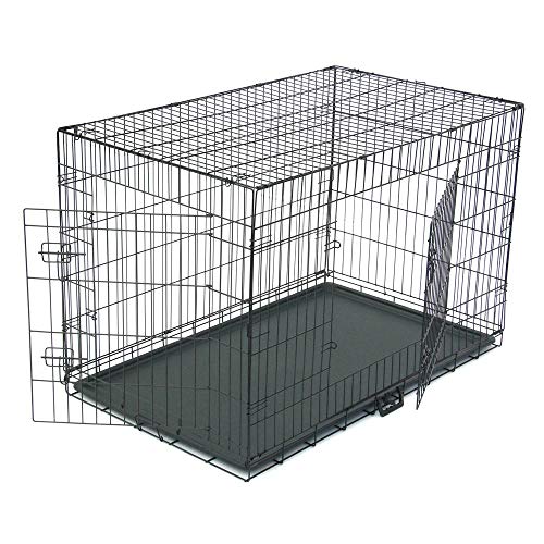 XSZ 48 inch Pet Kennel Cat Crates Secure and Foldable Double Door Metal Dog Crate Kennel Animal Playpen Divider Panel Easy to Assemble?Black?