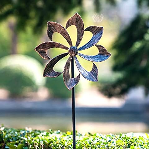 Wind Spinner Dahlia 155cm (61in) Single Blade Easy Spinning Kinetic Wind Spinner for Outside - Vertical Metal Sculpture Stake Construction for Outdoor Yard Lawn & Garden (Gold) Cover