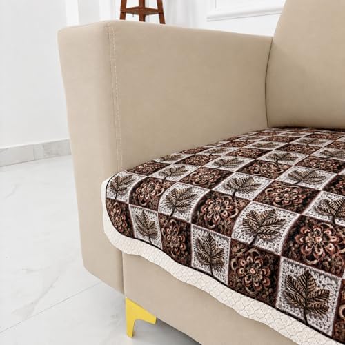 Image of Homerz Premium 'Maharaja Paradise Series' Sofa Cover | Net Fabric Sofa Cover | Washable, Anti-Dust Backed & Wrinkle Resistant Cover (Leafy Checks, 1 Seater, Only Seat Cover)