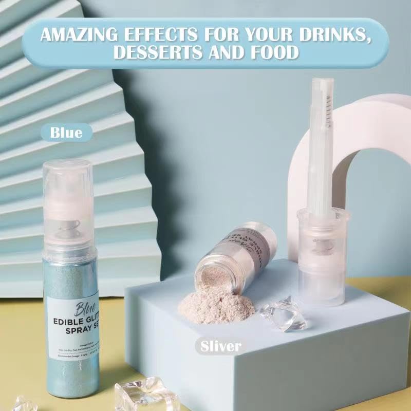 Miniatura 2 de Juego de aerosol comestible con purpurina para bebidas, cerveza, cóctel, fondant, cupcakes, fresas, chocolates, decoraciones de pasteles, colorante