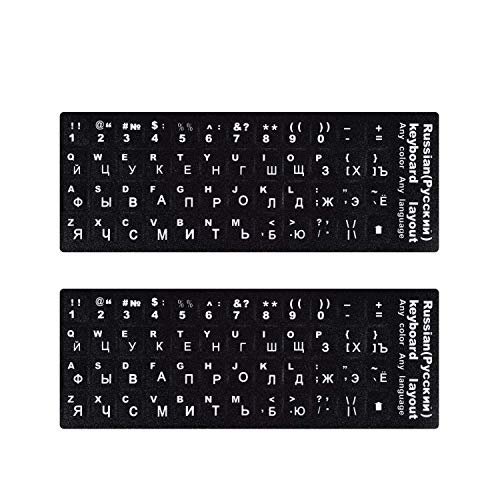 2-Pack Russian Keyboard Stickers - Cyrillic Keyboard Letters Replacement with Black Background and White Lettering for Computer, Laptop, Notebook, Desktop