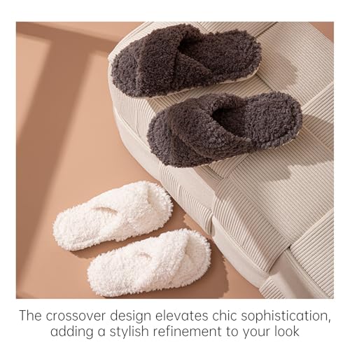 Fuzzy Cute Cross Open Toe Fluffy Warm Slippers Comfy Autumn Winter Slippers, Cozy Plush Winter Indoor Outdoor4