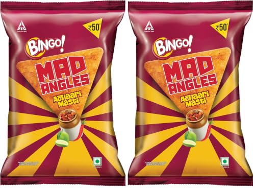 Image of Bingo! Mad Angles Achaari Masti - Desi Mango Pickle Flavour Crunchy Triangle Chips | Tasty Snack for Any Time Cravings, 124.8g /117g(weight May Vary) (Pack of 2)