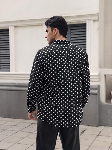 WDIRARA Men's Polka Dots Button Front Long Sleeve Collar Shirt Casual Tops3