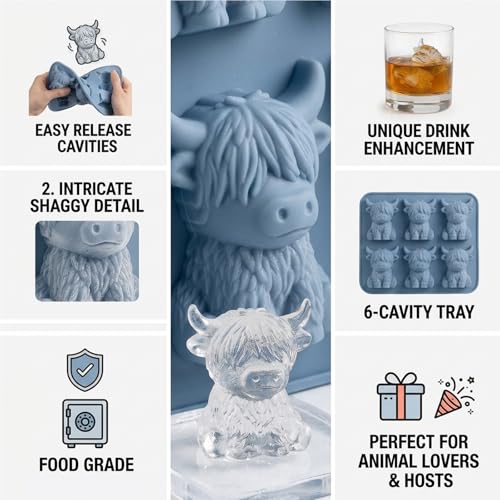 Molde de silicona para cubitos de hielo diseño vaca Highland 2 piezas miniatura 3