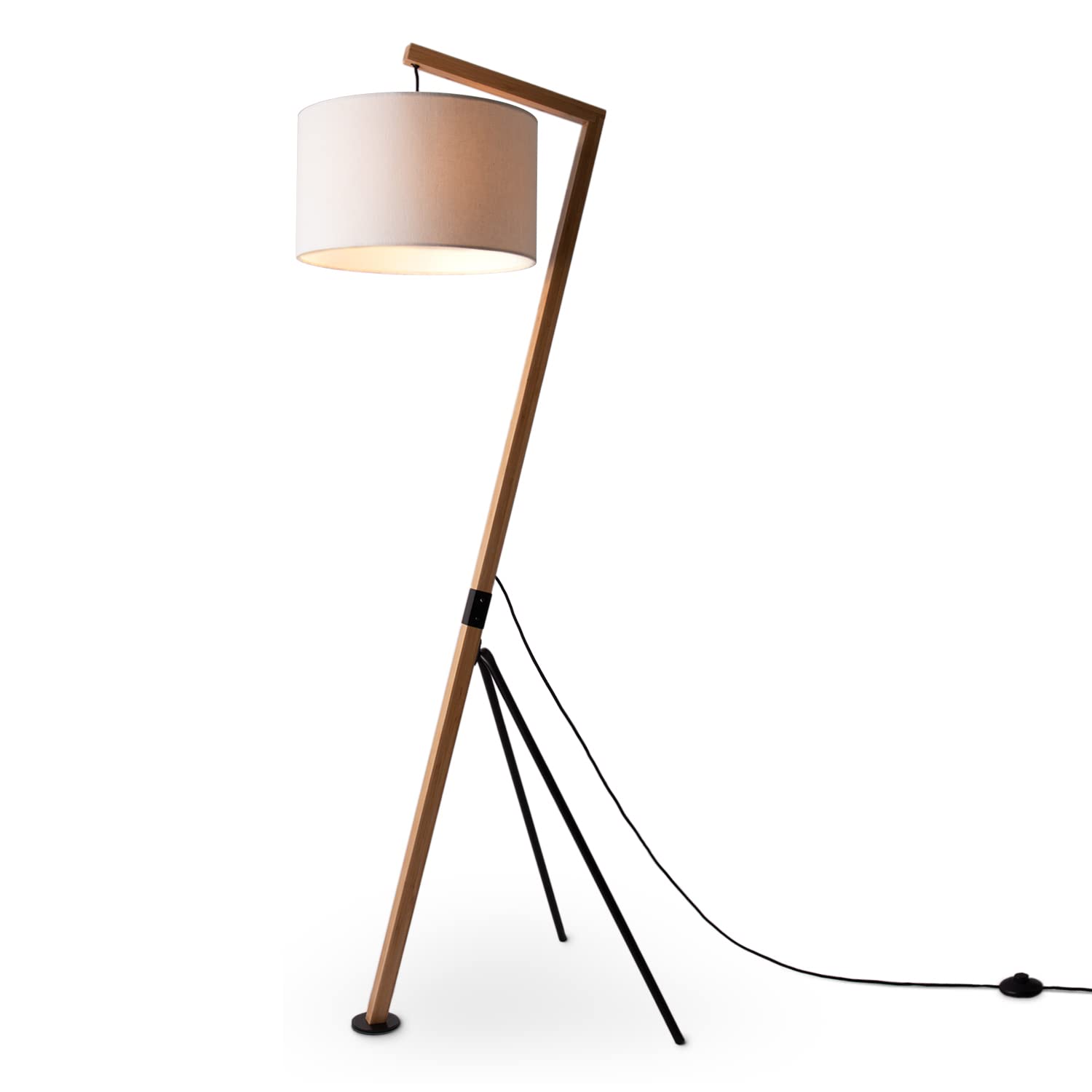 Paco Home Stehlampe Wohnzimmer Holz Standleuchte Leselampe Deko Stehleuchte Büro E27 Fassung Vintage Stoff Lampenschirm Modern Stativ Bogenlampe