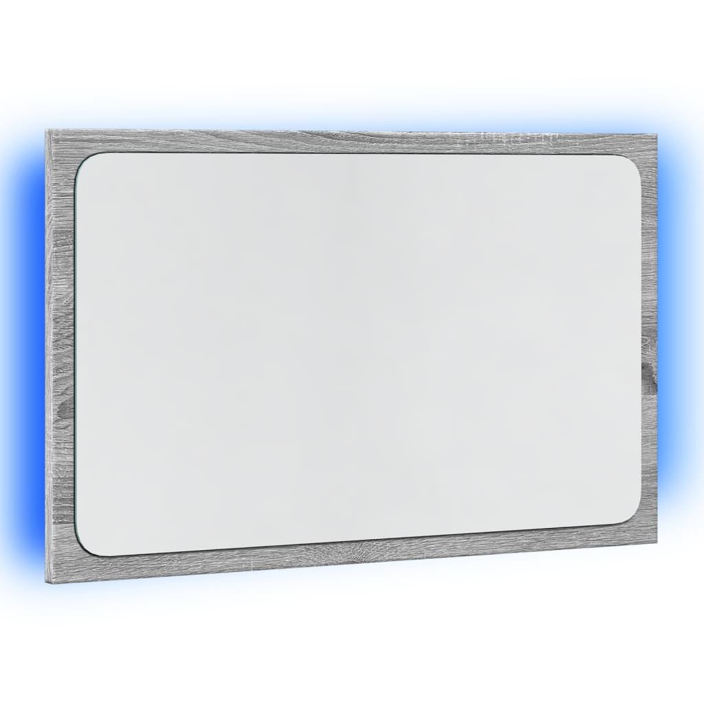 Lustro łazienkowe Sonoma szare z materiału drewnopochodnego, 60 x 8,5 x 38 cm, z oświetleniem LED, przyłączem USB, wiszące do łazienki, mebli łazienkowych, umywalki, miejsca do przechowywania