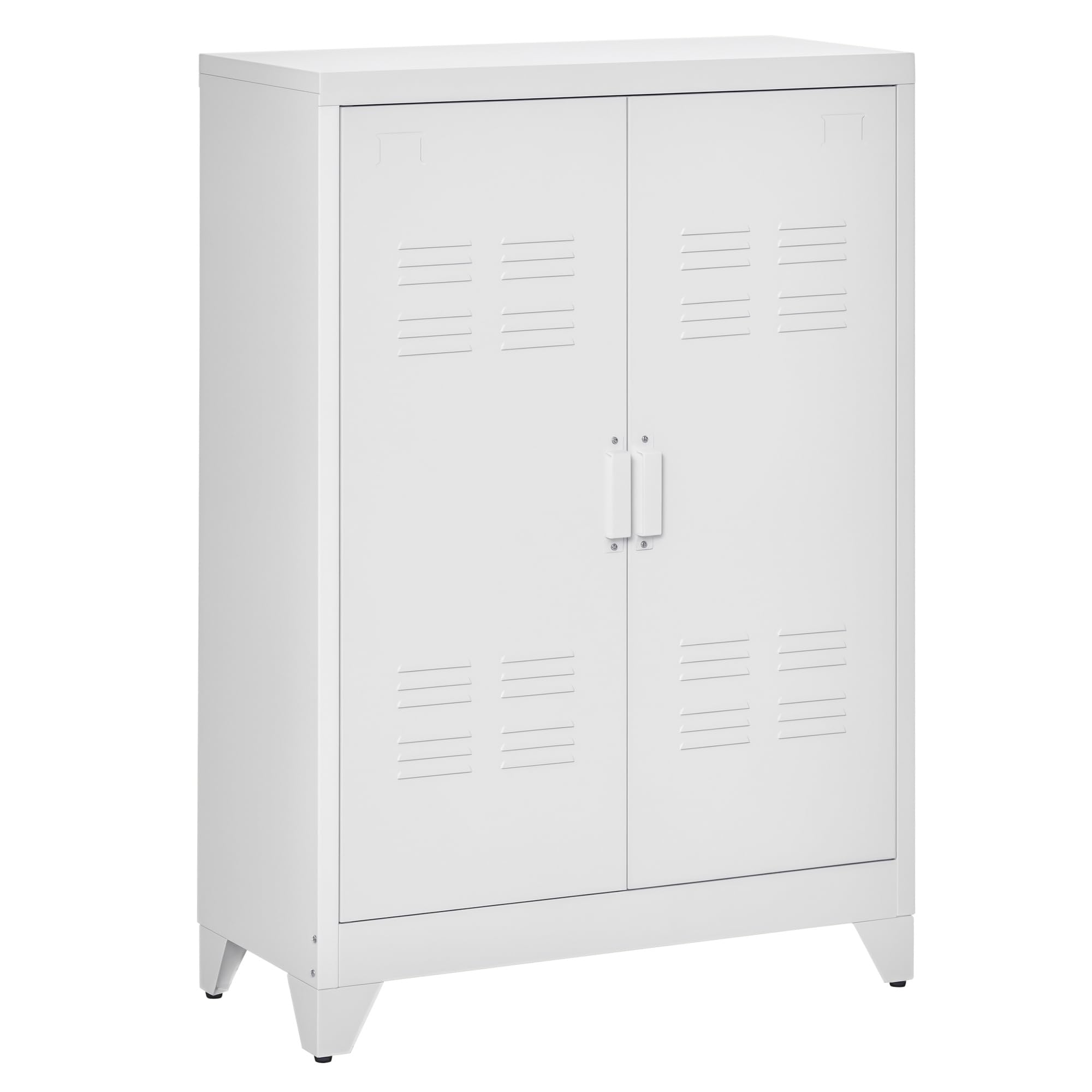 HOMCOM Armoire de bureau à 3 niveaux, meuble de rangement bureau métallique avec 2 portes et étagères réglables, armoire à dossiers pour domicile, garage, blanc
