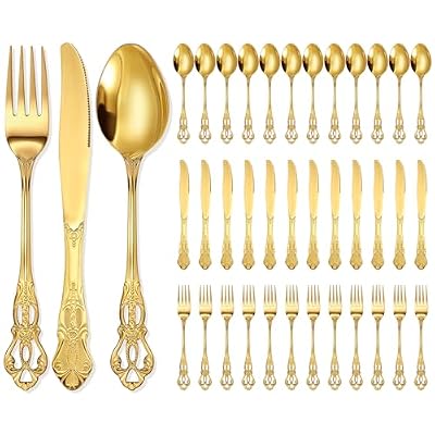 36px Baroque Gold Tone Stainless Steel Silverware Set