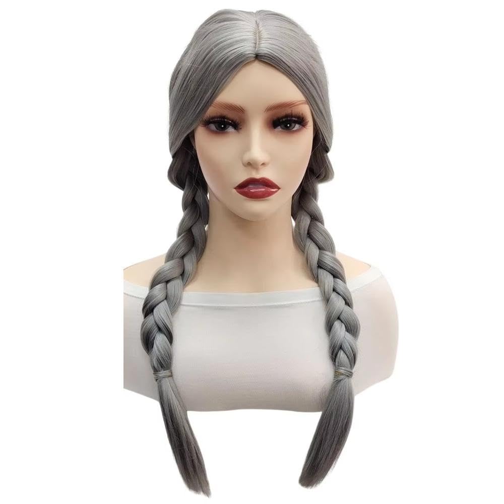 Perruque grise double tresse artificielle pour usage quotidien - 7