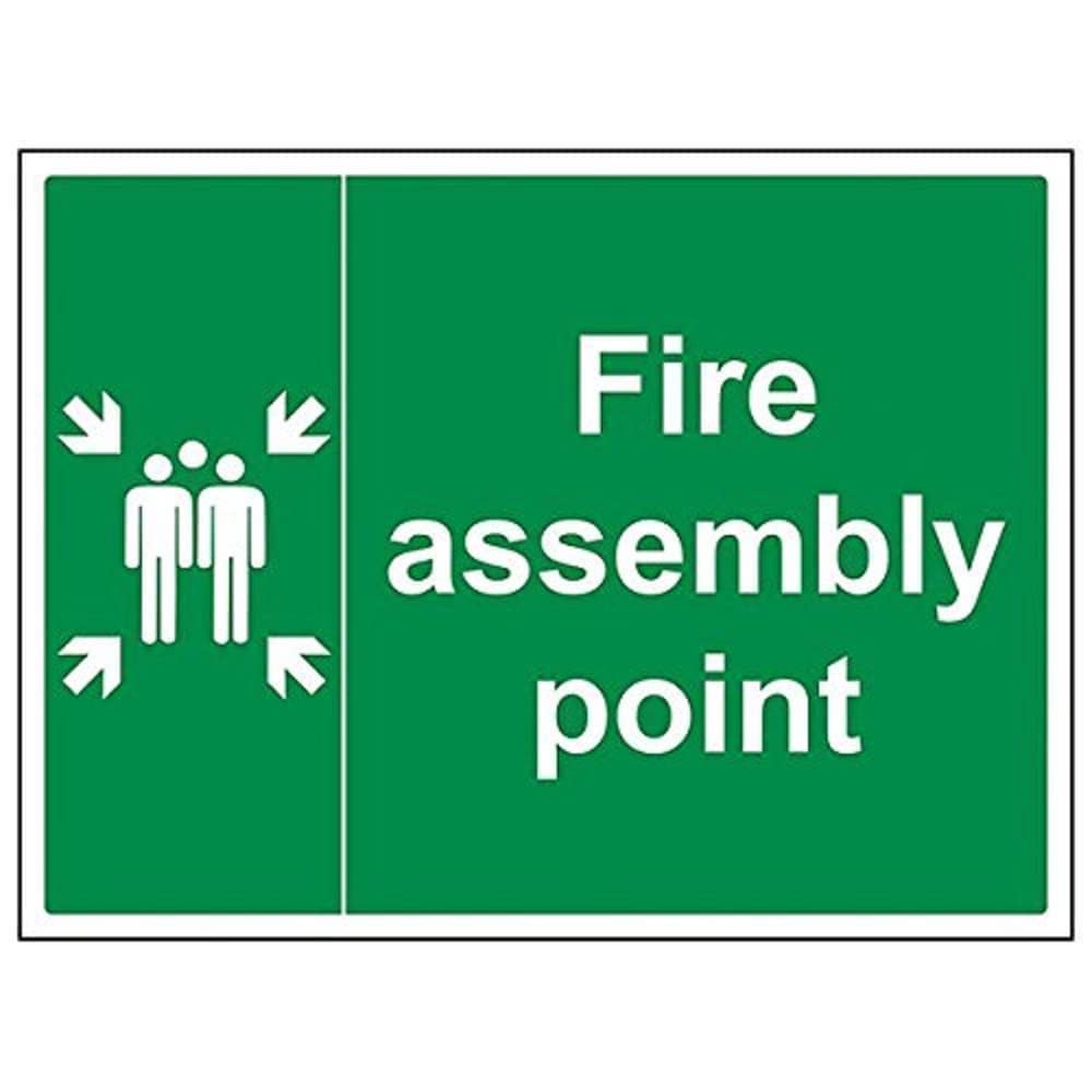 V Safety Fire Assembly Point With Family Sign - Landscape - 400mm x 300mm - 2mm Rigid Plastic