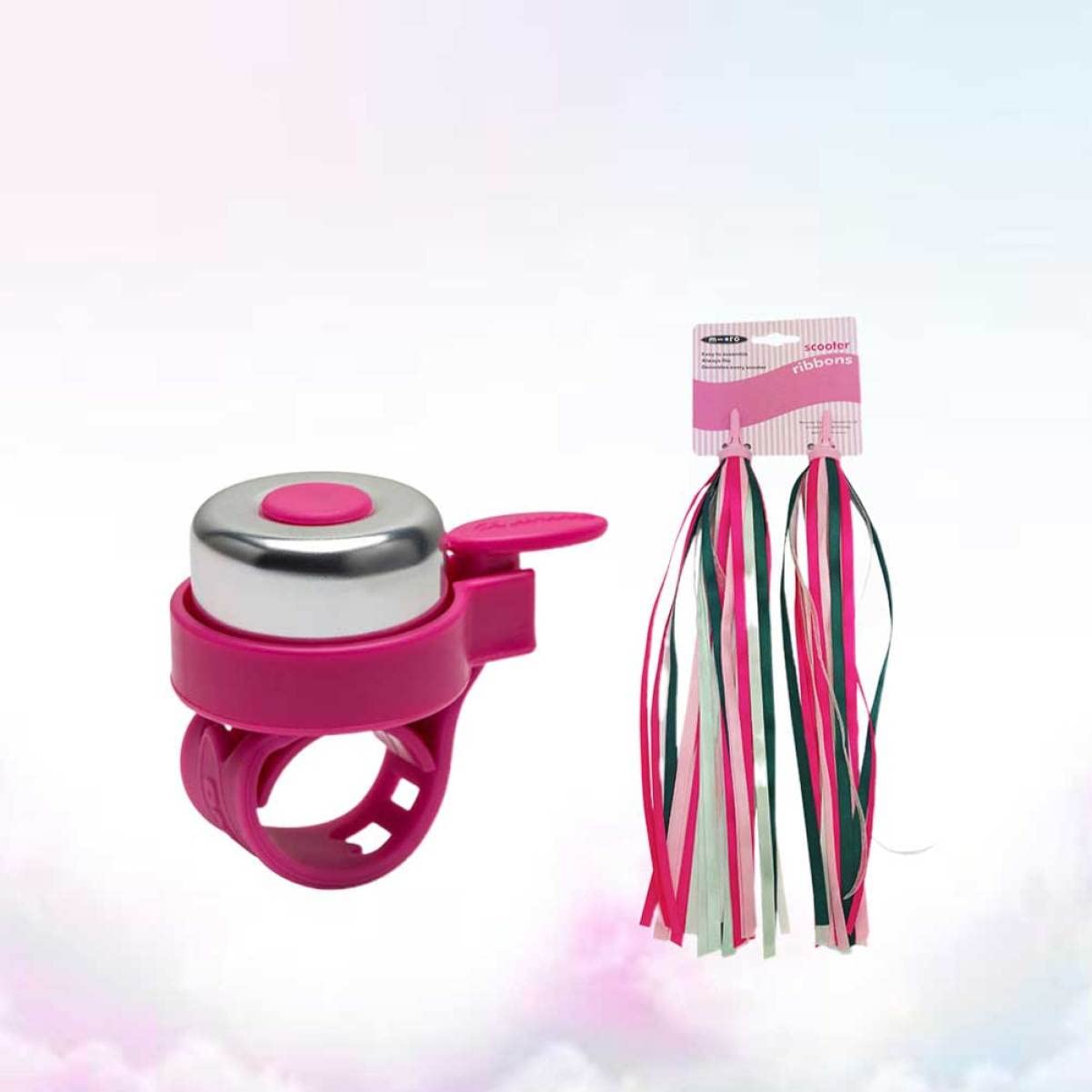 MUELODSIC 2Pcs Bike Handlebar Bell Set with Pink Tassels and Ribbons Scooter Accessories for Boys Bicycles and Scooters
