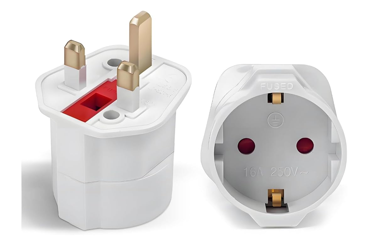 European to UK Plug Adaptor- 1 Pack Adapter EU to UK,EURO 2 Pin to 3 Pin for Europe Schuko Travel Converter from France, Italy, Spain, Germany to British Adapter- White