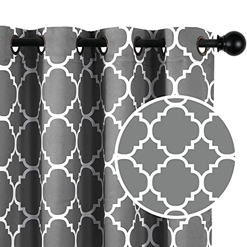 Flamingo P Moroccan Tile Blackout Curtains for Living Room Thermal Window Curtains 84 Inch Long Drapes Grommet Pattern Room Darkening Bedroom Curtains, Set of 2 Panels, Mild Gray