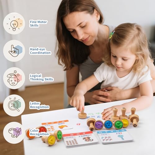 Image of Alphabet Number Stamps for Kids, Wooden ABC Spelling Toddler Stamps Set | Flashcard Mathematics Number Stampers Arts & Crafts Supplies, Alphabet Learning Toys for 3 4 5 Year Old