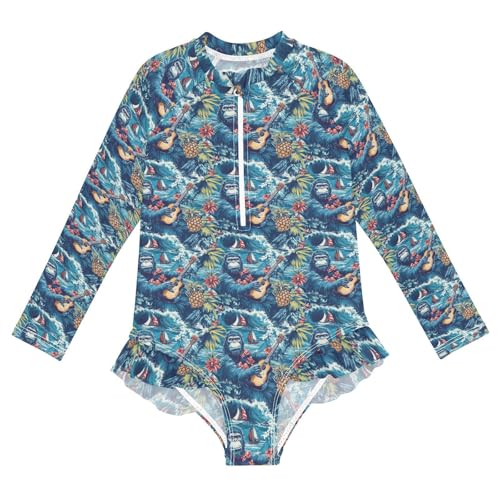 Girls One Piece Swimsuits Long Sleeve Bathing Suits Bigfoot Sun Protection Swimwear 3-12 Years