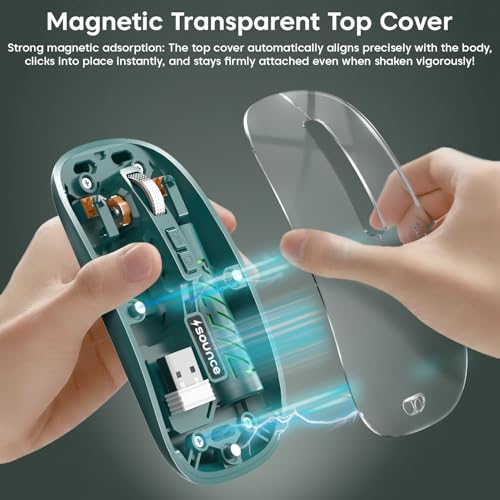 Image of Sounce AeroClick Transparent Wireless Mouse with 800 /1200 /1600 DPI Optical Sensor Triple Mode Bluetooth BT5.1 and 2.4GHz Connectivity for PC Laptop Mac iPad Rechargeable 500mAh Battery (Cyan)
