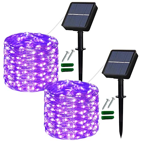 Guirnalda de luces solares, paquete de 2 luces solares de jardín de 12 m/40 pies, impermeables, 120 LED, 8 modos, luces solares para interiores y exteriores, patio, fiesta, decoración de boda (morado Cover