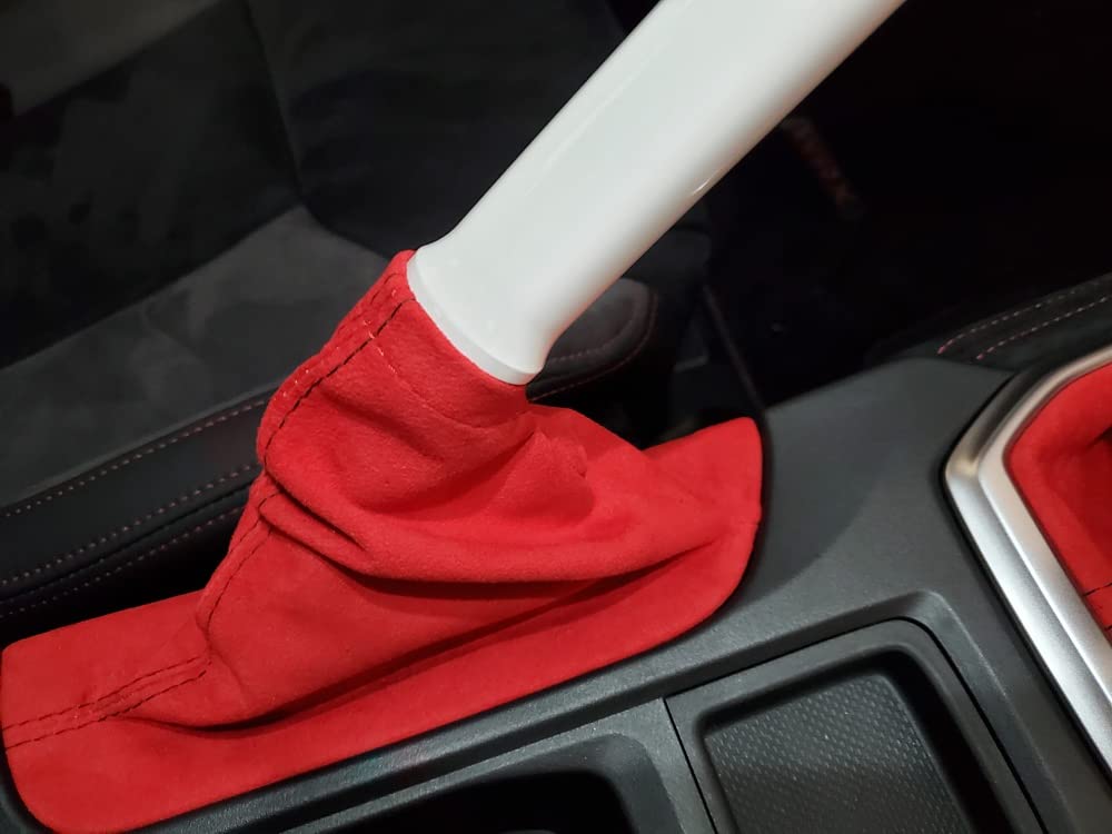 RedlineGoods ebrake Boot Compatible with Subaru WRX 2022-24. Tailor Made - not Universal. Genuine top-Grade Italian Black Suede (Alcantara) with Red Thread