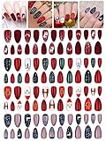 96Pcs Christmas Fake Nails EBANKU Christmas Artificial False Fingernails Reindeer Santa Snowflake Ch