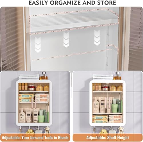 Image of YouCopia Plastic Self-Adhesive No-Drill Bathroom Shelf & Storage Cabinet with Magic Stickers, Organiser for Bathroom, Essentials, Makeup, Skincare, Pod Dispenser Wall-Mounted Storage Cabinet