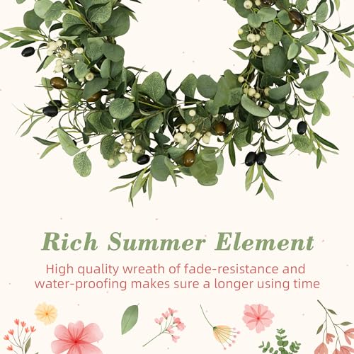Ynylchmx 18 Inch Summer Wreaths For Front Door Spring Eucalyptus Wreath Door Wreaths For Spring Summer Olive Leaves Olive Bean Wreath For Outside Wall Window Farmhouse Indoor Outdoor Party Holiday thumb #4